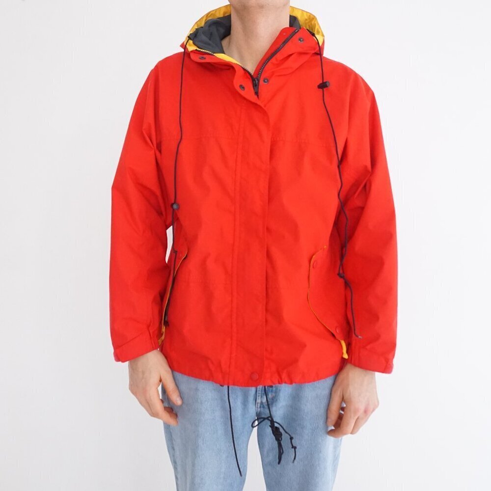 Vintage Eddie Bauer Red Hooded Snap Zip Outdoor Gore-tex Jacket Windbreaker M
